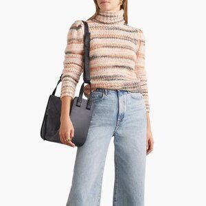 A.L.C. Selina Striped Knitted Wool Turtleneck Sweater Size L Pink Multi